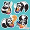 Sticker set of cute pandas eating ramen noodles