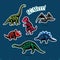 Sticker set of dinosaur skeletons in cartoon style