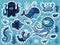 Sticker set of ocean animals in cartoon style