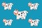 Sticker set of smiling dairy cow with bell on blue background - vector