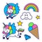 Sticker set with unicorn rainbow and ice cream