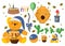 Sticker set Winnie the Pooh. Toys isolated on a white background. Plush witch. Flower in a pot. Elements for baby cards. Fairy-