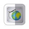 sticker silver square button with airplane around earth world