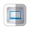 sticker silver square button with blue tech laptop