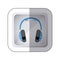 sticker silver square button with music headphones