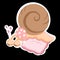 Sticker snail with cilia in a pink sleep cap sleeping on a pillow on a black background