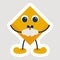 Sticker Style Of Cartoon Yellow Rhombus Standing With Hand Close Over Grey