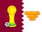 Sticker Style Football World Cup Font With Winning Trophy, Realistic Ball On White And Red Rays