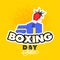 Sticker style with surprise gift box and boxing glove on yellow