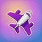 Sticker of toy plane flying on the sky background