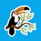 Sticker of Tucan Bird, Cute Funny Character, Flat Design