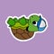 Sticker of Turtle Upside Down and Wearing a Blue Hat Cartoon, Cute Funny Character, Flat Design