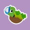 Sticker of Turtle Upside Down and Wearing a Blue Hat Cartoon, Cute Funny Character, Flat Design