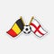 Sticker two crossed national flags of Belgium versus England with soccer ball between them