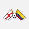Sticker two crossed national flags of England versus Colombia with soccer ball between them
