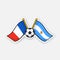 Sticker two crossed national flags of France versus Argentine with soccer ball between them