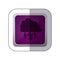 sticker violet square button with silhouette cloud with lightnings
