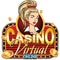 Sticker. Virtual online casino with a pretty girl and coins. An additional PNG format is available.