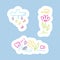 Stickers. Cloud with rain of notes, flower, butterfly, rainbow, musical notation