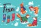 Stickers collection with cartoon foxes in cozy sweaters. Vector illustration