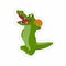 Stickers of Crocodile Stands While Holding a Basketball Cartoon, Cute Funny Character, Flat Design