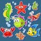 Stickers of cute cartoon sea animals