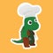 Stickers of Green Dinosaur Chef Carry Spatulas and Knives Cartoon, Cute Funny Character, Flat Design