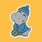 Stickers of Hippopotamus Wear Hats While Closing Their Eyes and There are Ball on Their Feet Cartoon Cartoon, Cute Funny Character