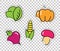 Stickers with images of vegetables. Cabbage, pumpkin, beets, corn, mushrooms