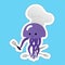 Stickers of Jellyfish Chefs Wear Chef Hats and Carry Knives, Spatulas, Spoons and Forks Cartoon, Cute Funny Character, Flat Design