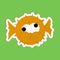 Stickers of Orange Puffer Fish Cartoon, Cute Funny Character, Flat Design