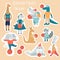 Stickers set with animals and basketball