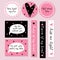 Stickers set in black, white, pink with hearts and declarations of love. St Valentine styled.