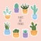 Stickers set of cute succulents cactus with smiling face, Mexican tropical home plants big collection