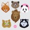 Stickers set of vector images of bored tired animal: panda, bear, fox, dog Husky, lion, owl.