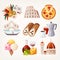 Stickers with sights and famous food of Italy.