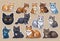 Stickers with small breed cats for children, Very cute, vector graphics