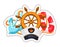 Stickers with steering wheel, captain`s hat, life preserver and anchor.