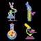 Stickers with test tubes and animals, dinosaurs yellow, pink, blue