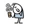 Stickfigure man holds a cup of hot coffee to go to drink it before work.