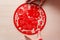 Sticking fluffy red flat paper-cut sticker as symbol of Chinese New Year of the pig the Chinese means good luck and the golden