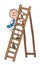 Stickman businessman character climbing the wooden ladder, vector cartoon illustration