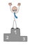 Stickman businessman character in the first place on a podium and very happy, vector cartoon illustration