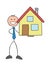 Stickman businessman character happy and holding the house, vector cartoon illustration