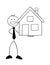 Stickman businessman character happy and holding the house, vector cartoon illustration