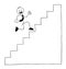 Stickman businessman character happy and running stairs, vector cartoon illustration