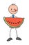 Stickman businessman character holding watermelon slice and wants to eat it, vector cartoon illustration