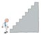 Stickman businessman character next to the stairs and hopeless, vector cartoon illustration