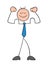 Stickman businessman character strong and showing biceps, vector cartoon illustration