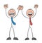 Stickman businessman characters raise their hands up and they are very happy, vector cartoon illustration